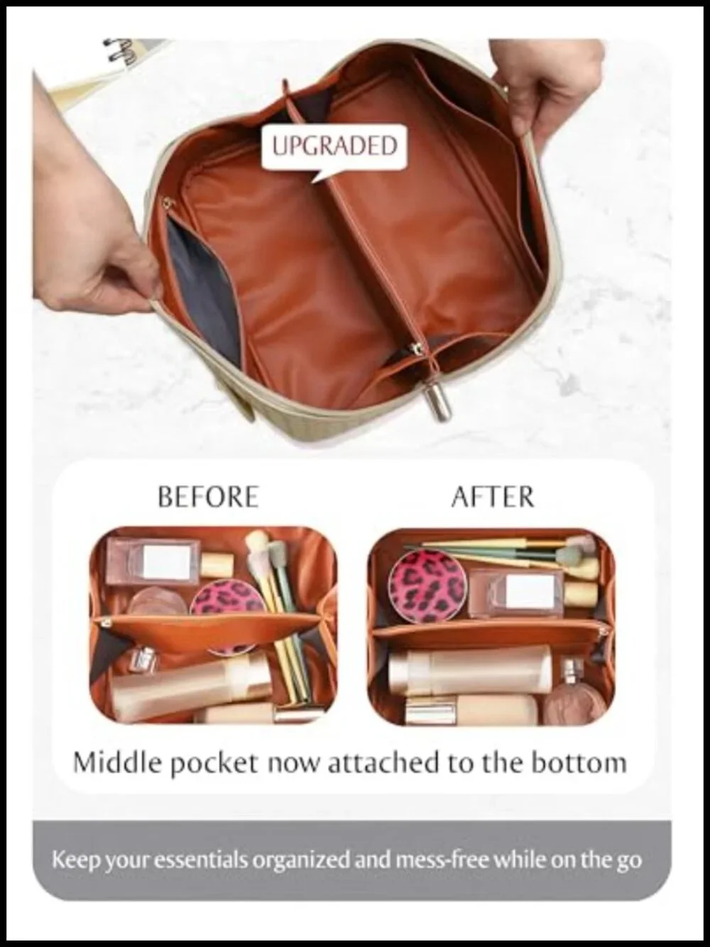 Large Capacity Travel Cosmetic Bag Waterproof PU Leather Makeup Organizer with